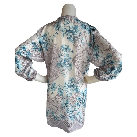 Johnny Was Lightweight Silk Henley Pullover Blouse - Picture 3 of 5